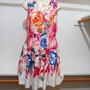 Eliza J Floral Printed Scuba Fit and Flare Sleeveless Dress, Size 8, EUC